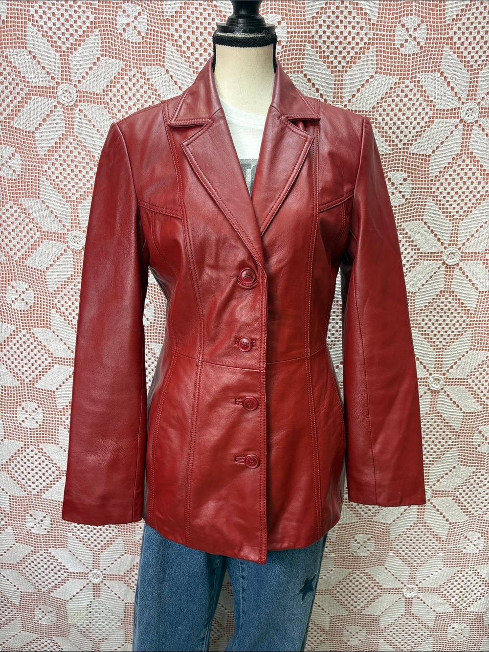 Danier Red Genuine Leather Blazer